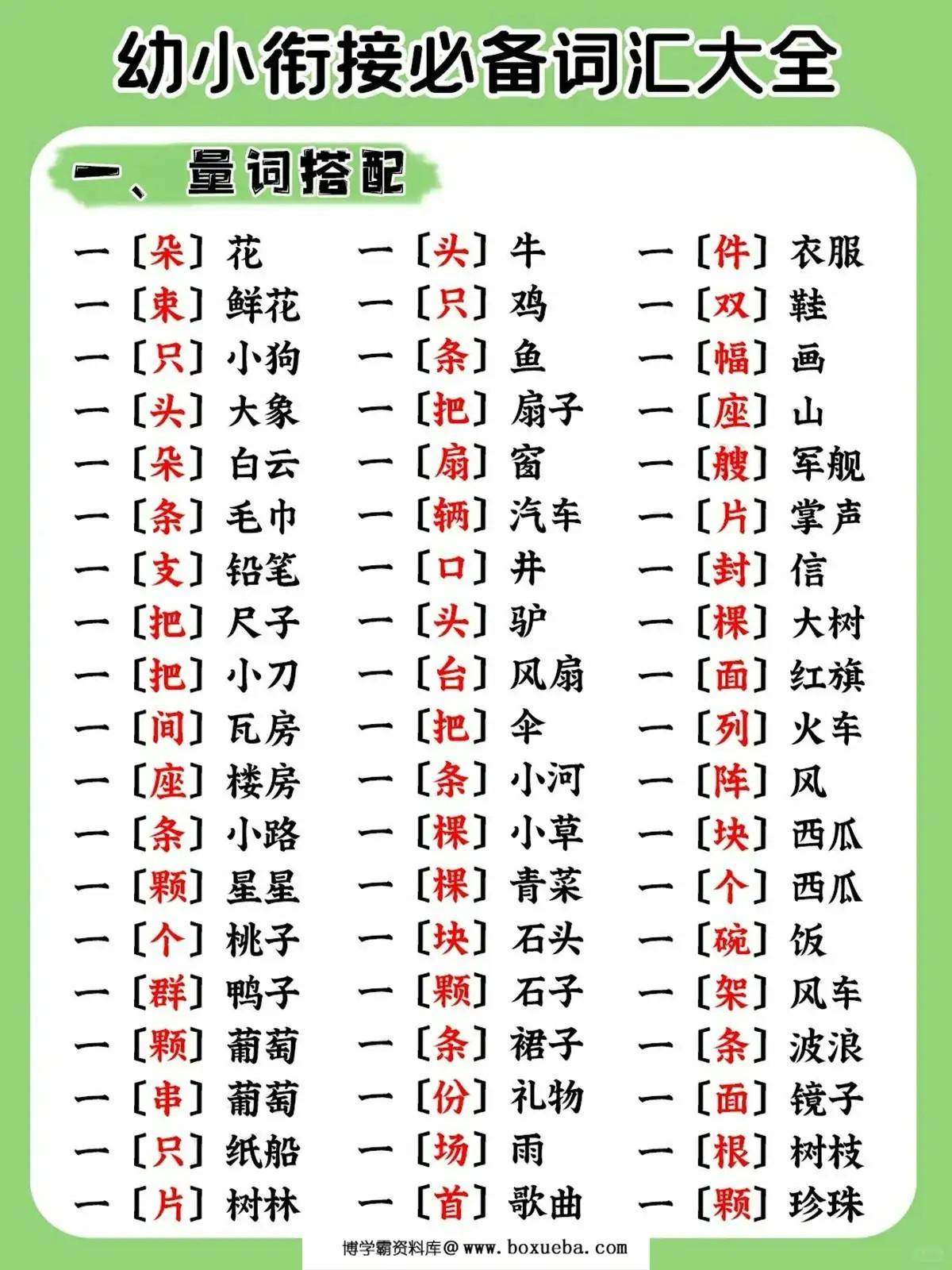 幼小衔接必备词汇大全，5页PDF可打印-博学霸资料网