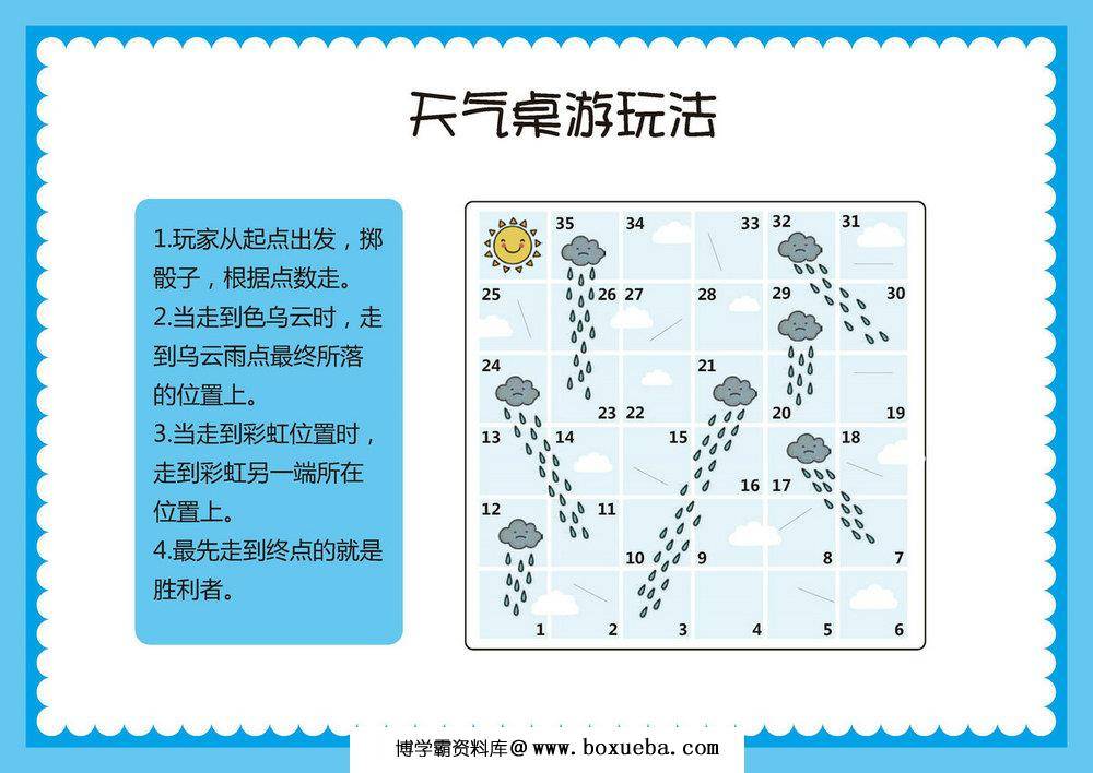 天气-儿童益智桌游，自制儿童桌游PDF素材，幼儿棋类益智游戏可打印-博学霸资料网