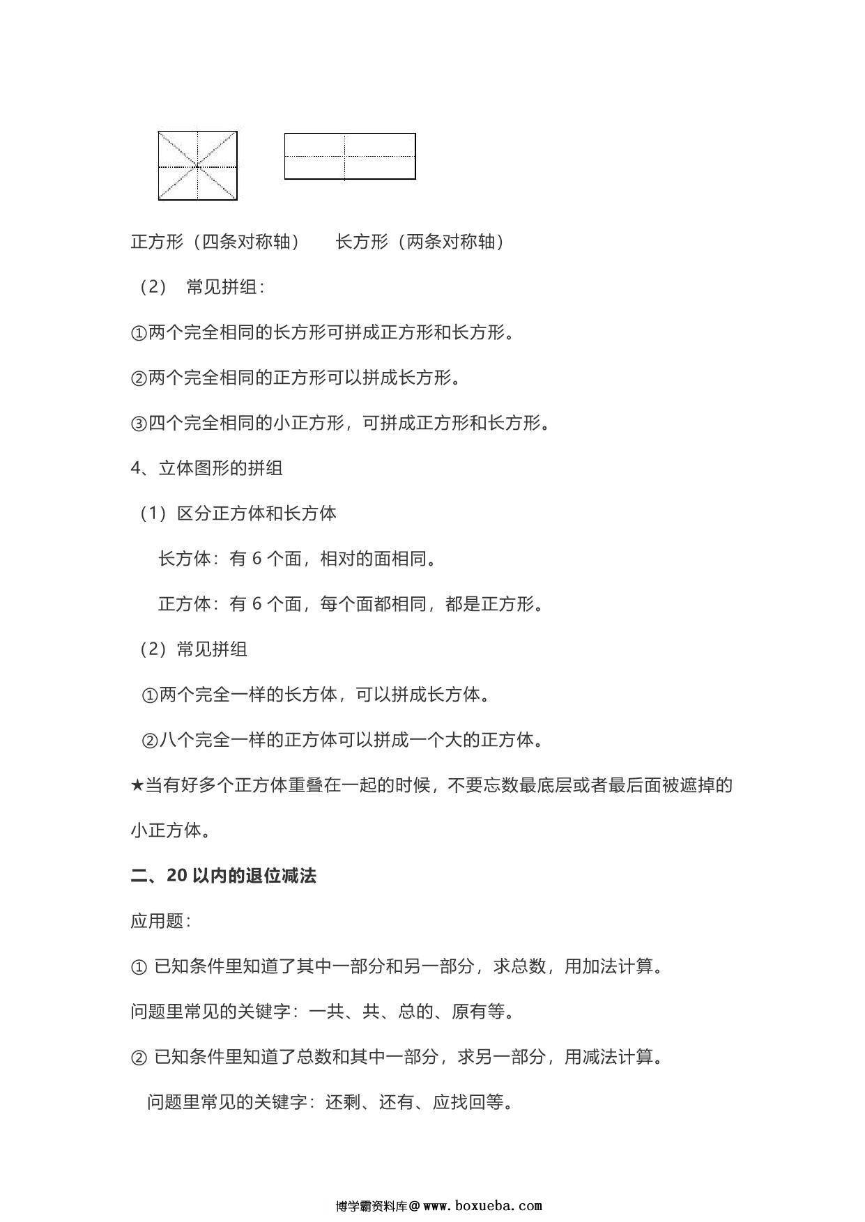 图片[2]-人教版一年级数学下册知识要点预习 6页PDF-淘学学资料库
