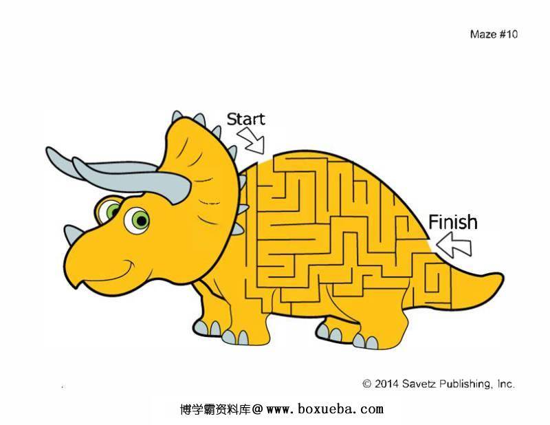 恐龙主题幼儿迷宫图片，电子版10页PD可F打印，百度网盘下载-博学霸资料网