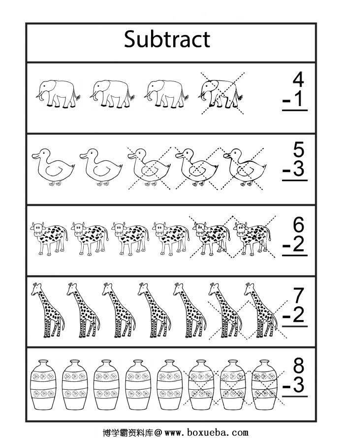 10以内加减法练习（一）黑白插图版，幼儿数学启蒙电子版PDF打印，百度网盘下载-博学霸资料网