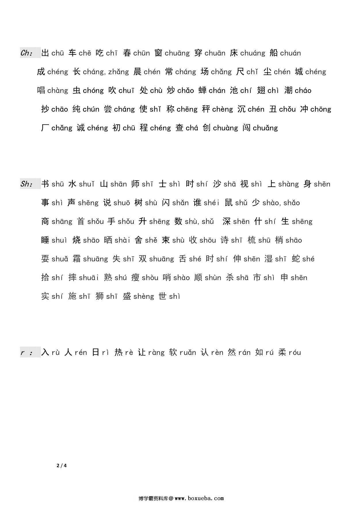 图片[2]-平翘舌音、前鼻音生字表，4页PDF-淘学学资料库