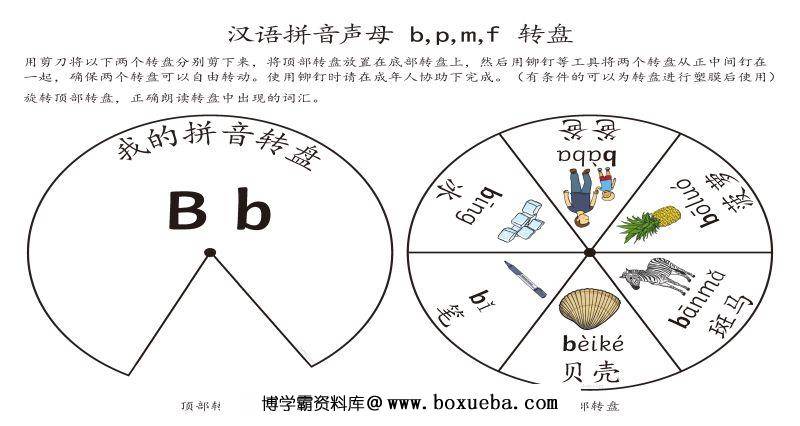 拼音转盘游戏，转动转盘学习拼音声母与韵母关系，素材可打印可剪下做游戏。-博学霸资料网