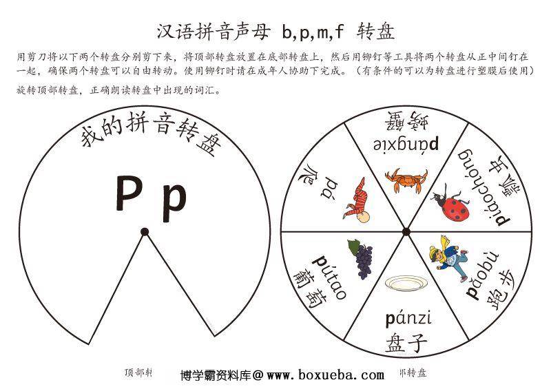 图片[2]-拼音转盘游戏，转动转盘学习拼音声母与韵母关系，素材可打印可剪下做游戏。-淘学学资料库