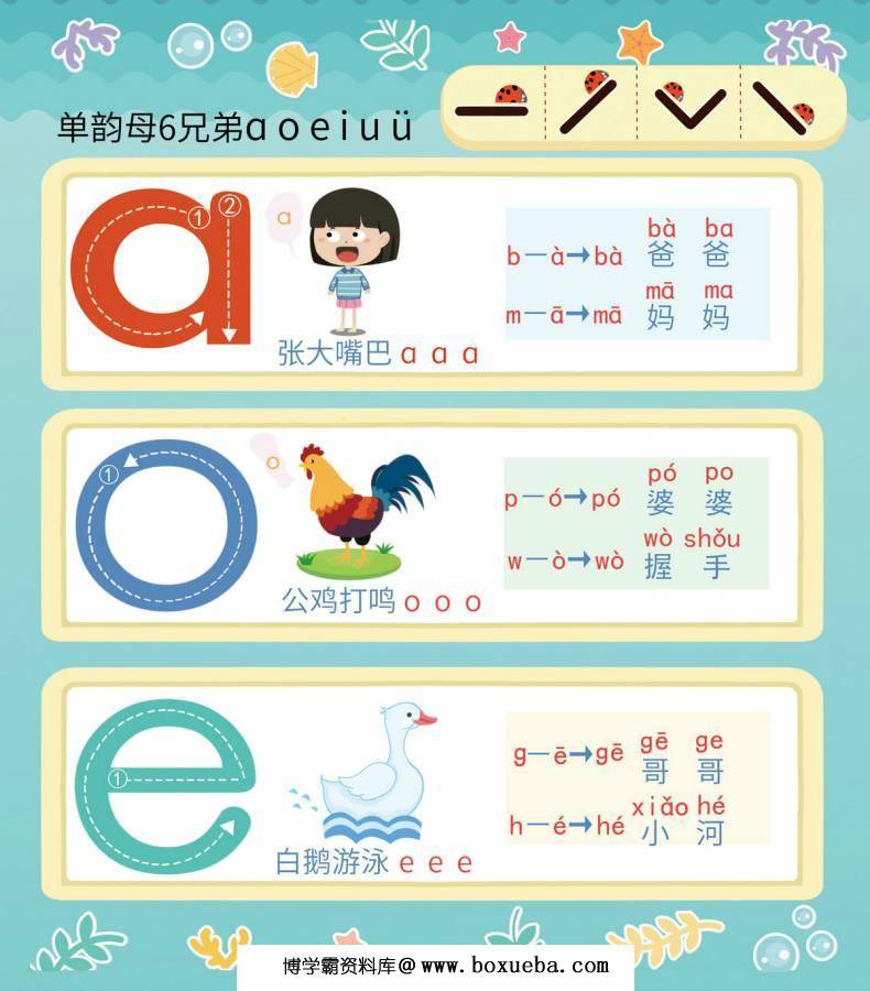 拼音字母和拼读，汉语拼音字母表，电子版PDF打印，百度网盘下载-博学霸资料网