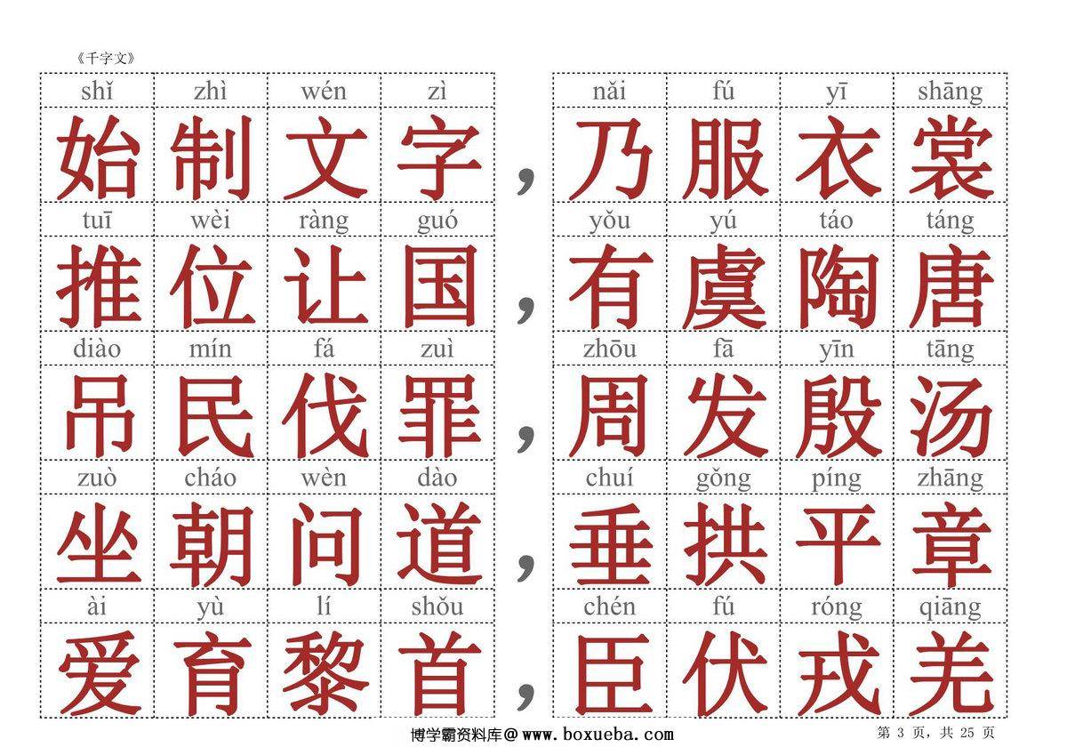 图片[3]-千字文（红色大字版），25页PDF电子版-淘学学资料库