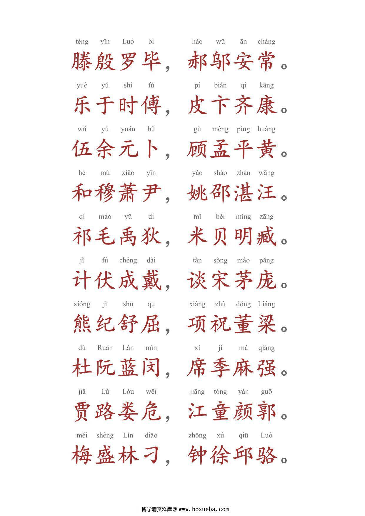 图片[2]-百家姓带拼音，8页PDF电子版-淘学学资料库
