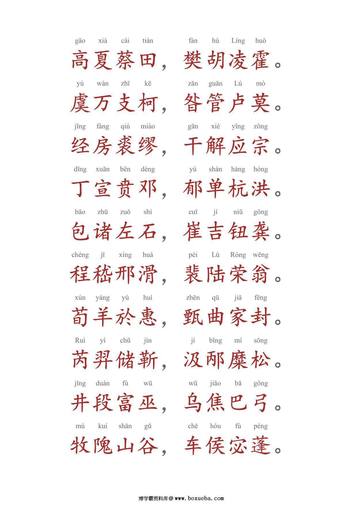 图片[3]-百家姓带拼音，8页PDF电子版-淘学学资料库