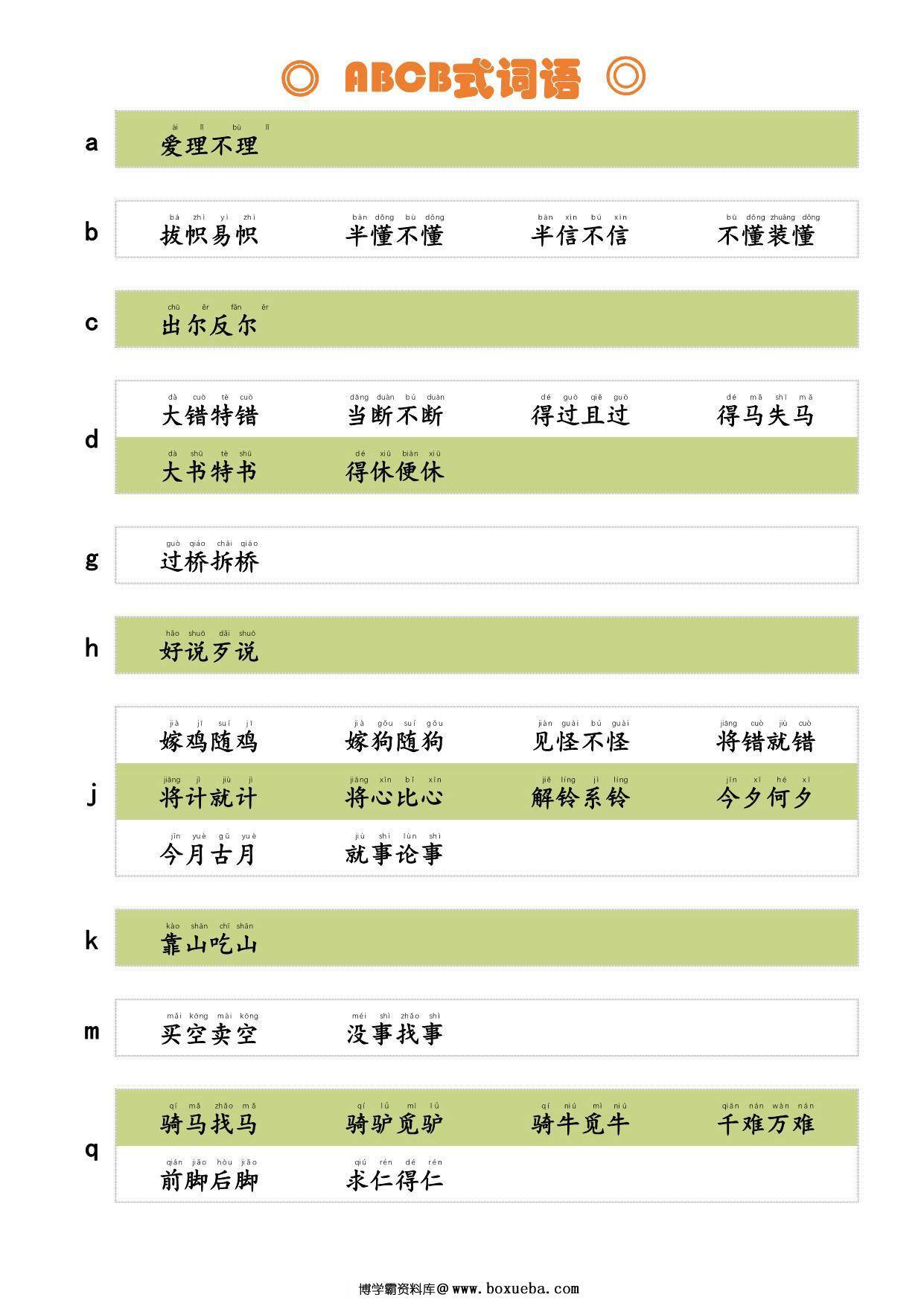 ABCB式词语，2页PDF电子版-博学霸资料网