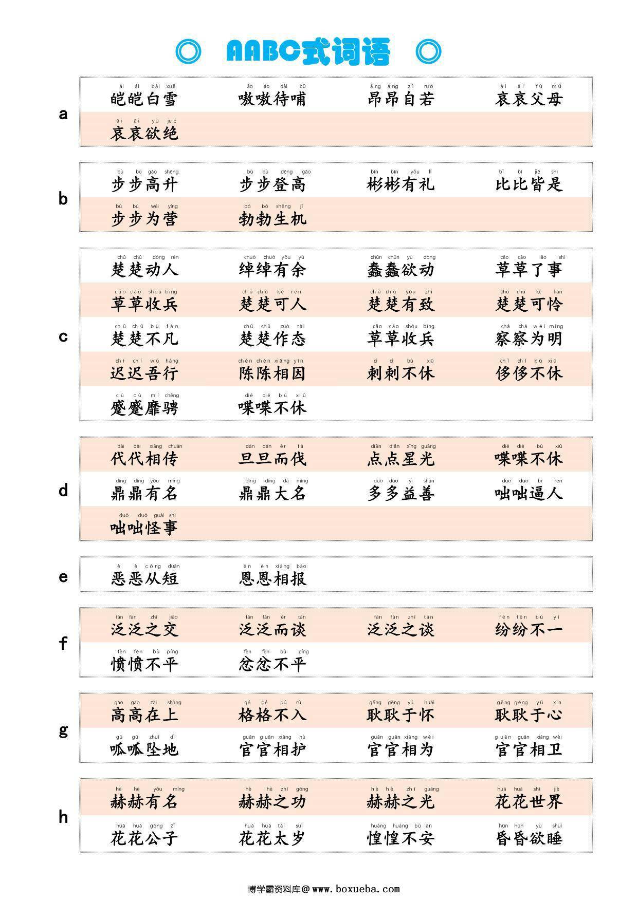 AABC式词语，词语积累3页PDF电子版-博学霸资料网