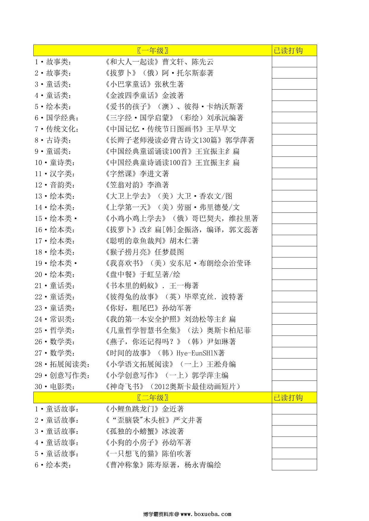 清华附小推荐1-6年级必读书，6页PDF-博学霸资料网