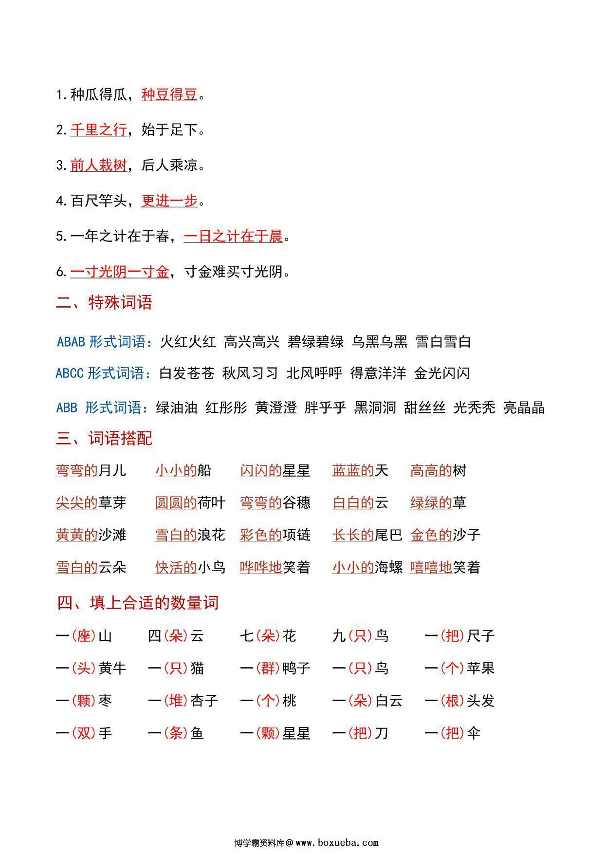 图片[2]-一年级语文上册课内重要知识点梳理，8页PDF电子版可打印-淘学学资料库