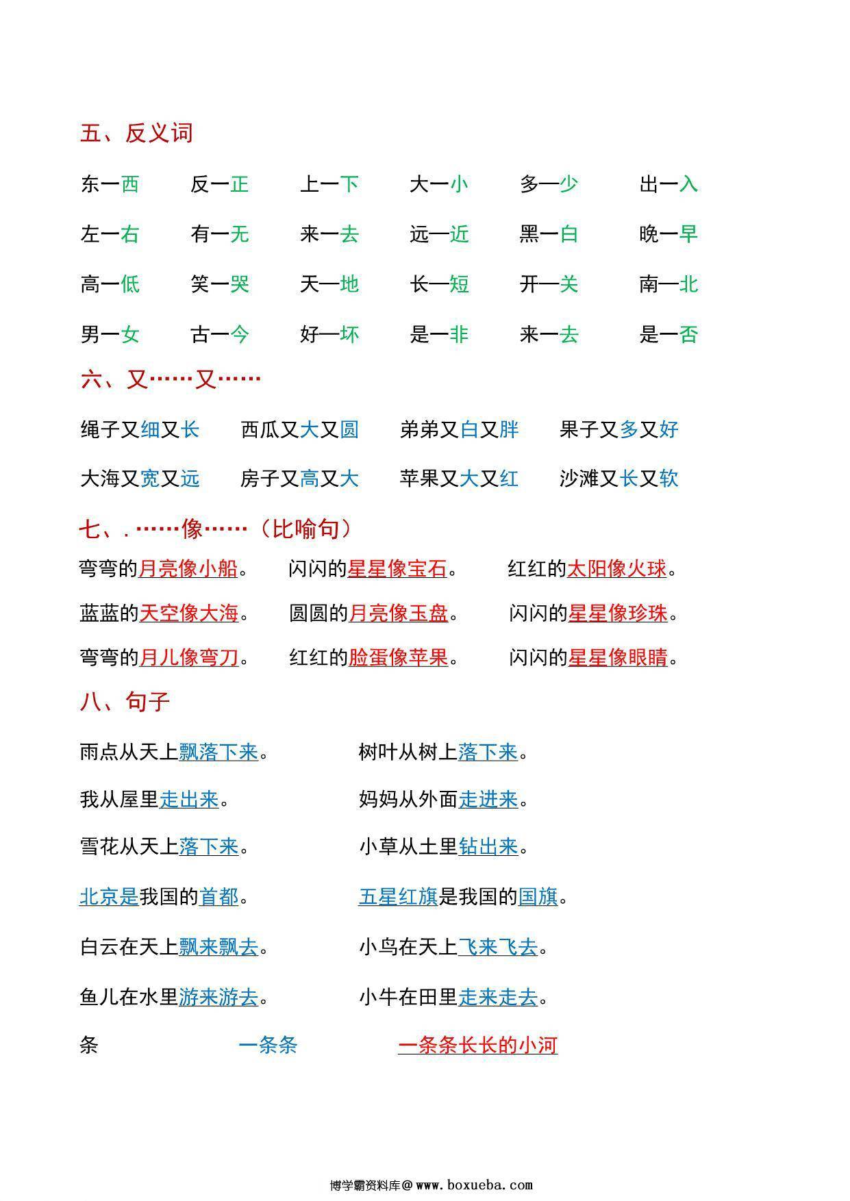 图片[3]-一年级语文上册课内重要知识点梳理，8页PDF电子版可打印-淘学学资料库