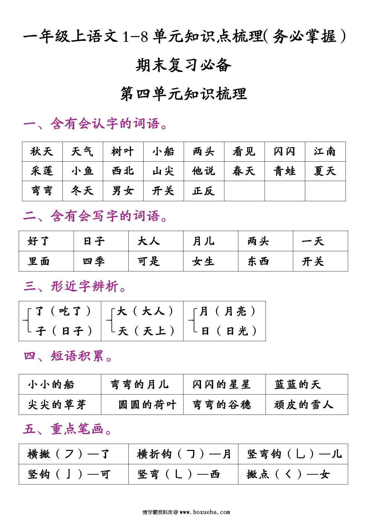 图片[3]-一年级上册语文1-8单元知识点梳理（务必掌握）期末复习必备，16页PDF电子版-淘学学资料库