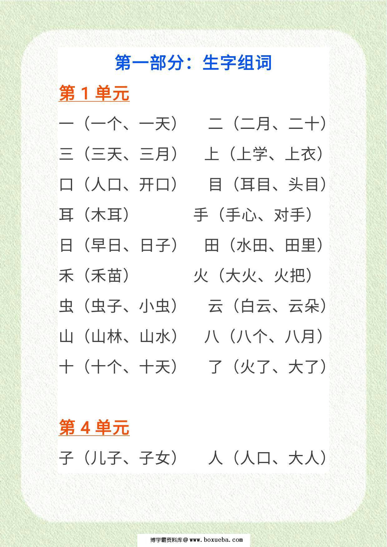 一年级上册语文基础知识要点分类归纳汇总（全册），26页PDF可打印-博学霸资料网