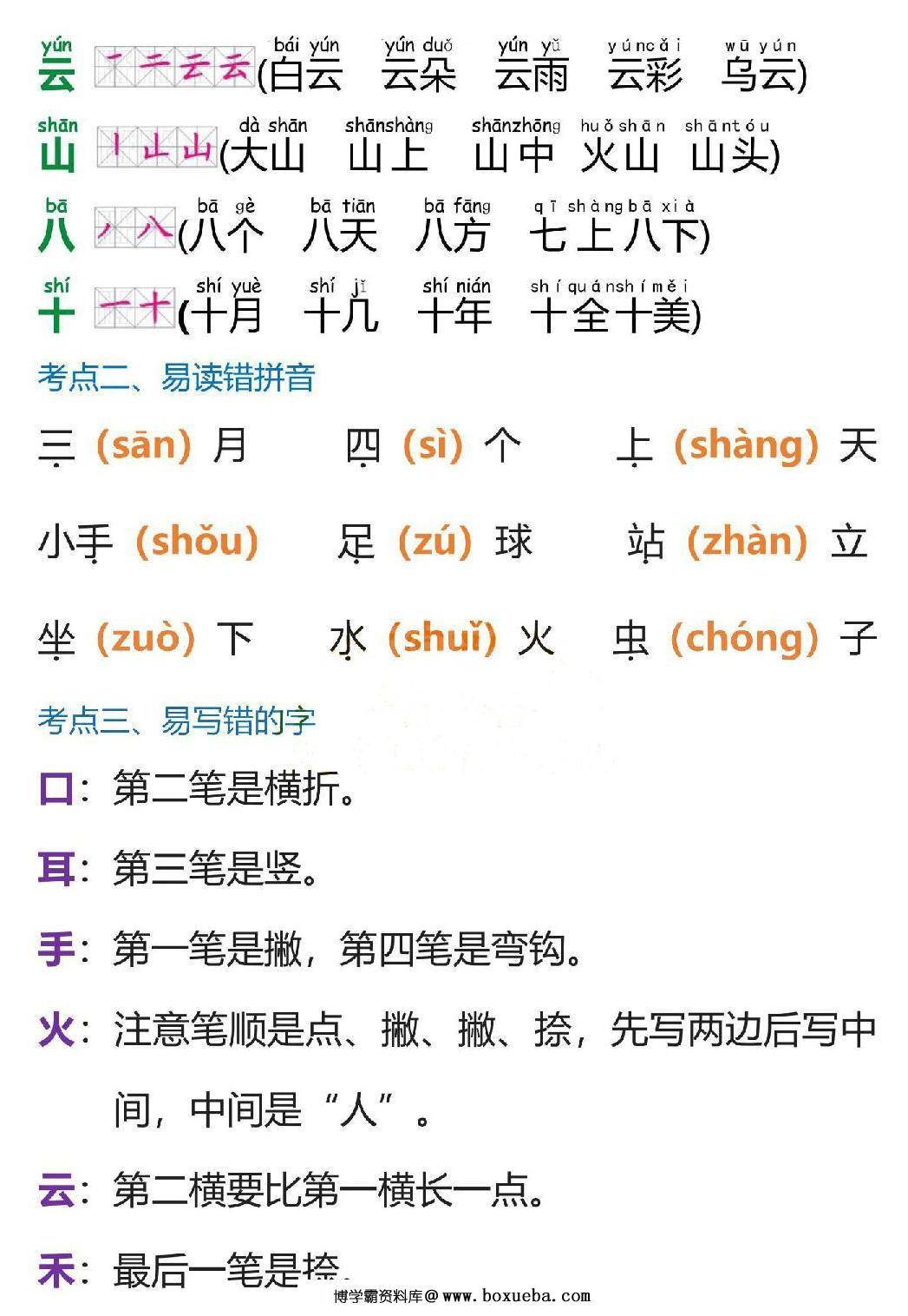 图片[2]-一年级上册语文1-8单元考点总结，38页PDF可打印-淘学学资料库