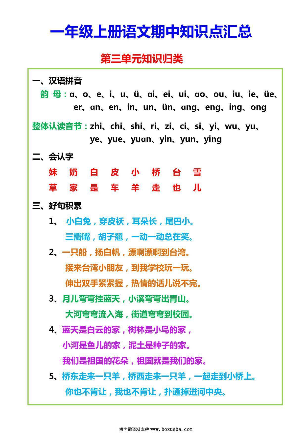 图片[3]-一年级上册语文期中知识点汇总，5页PDF可打印-淘学学资料库