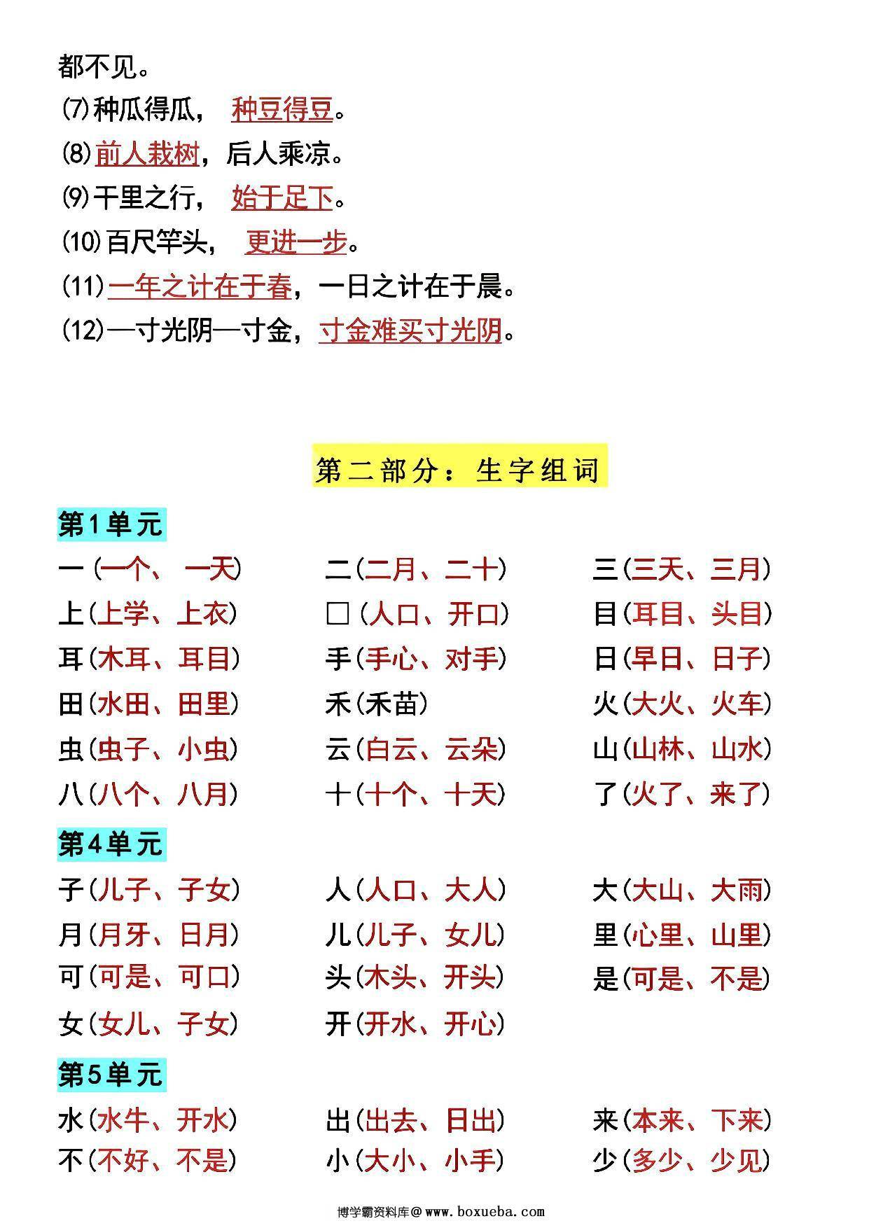 图片[3]-一年级上册语文课本重点知识汇总，4页PDF可打印-淘学学资料库