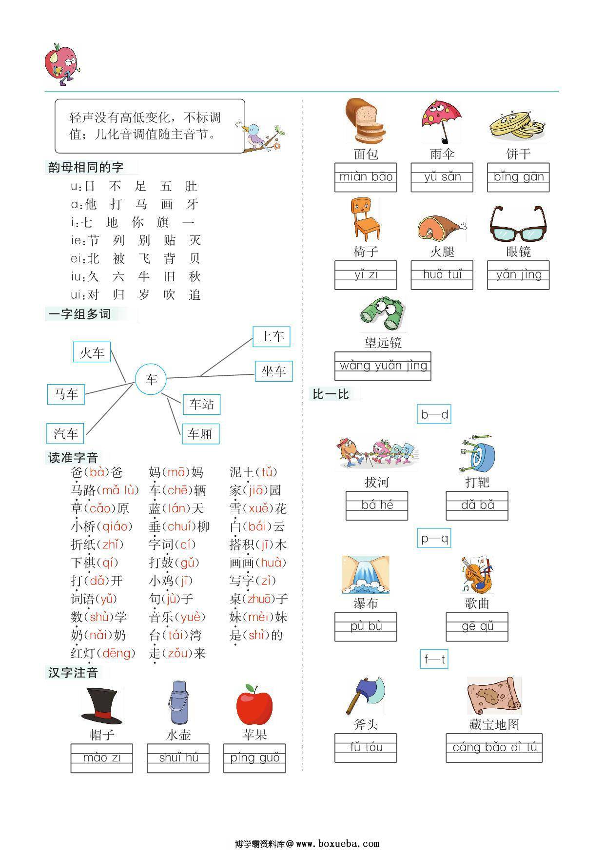 图片[3]-一年级上册语文1-8单元考点清单，14页PDF可打印-淘学学资料库