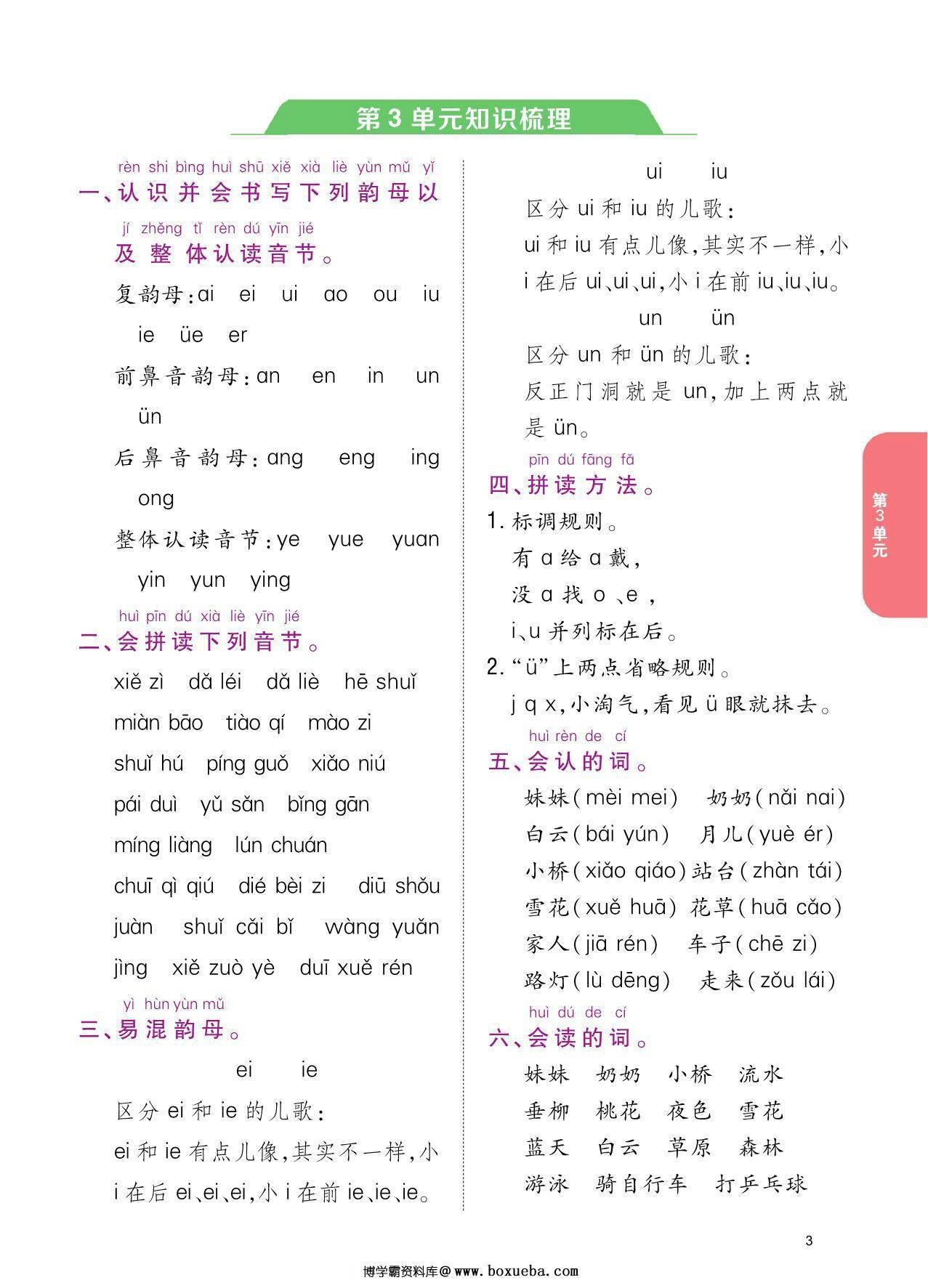 图片[3]-一年级上册语文1-8单元知识梳理，8页PDF电子版-淘学学资料库
