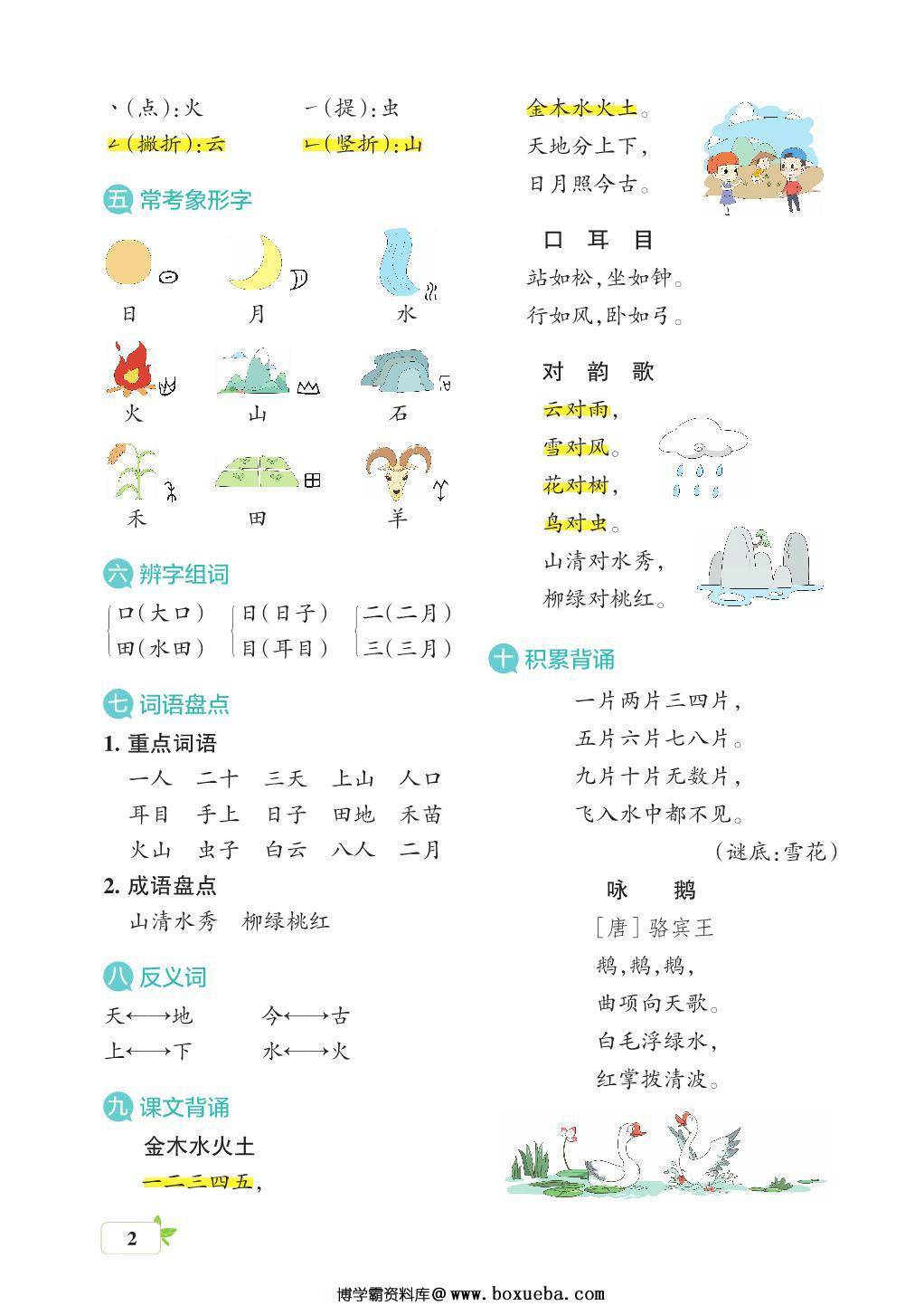 图片[2]-一年级语文上册核心考点梳理 16页PDF-淘学学资料库