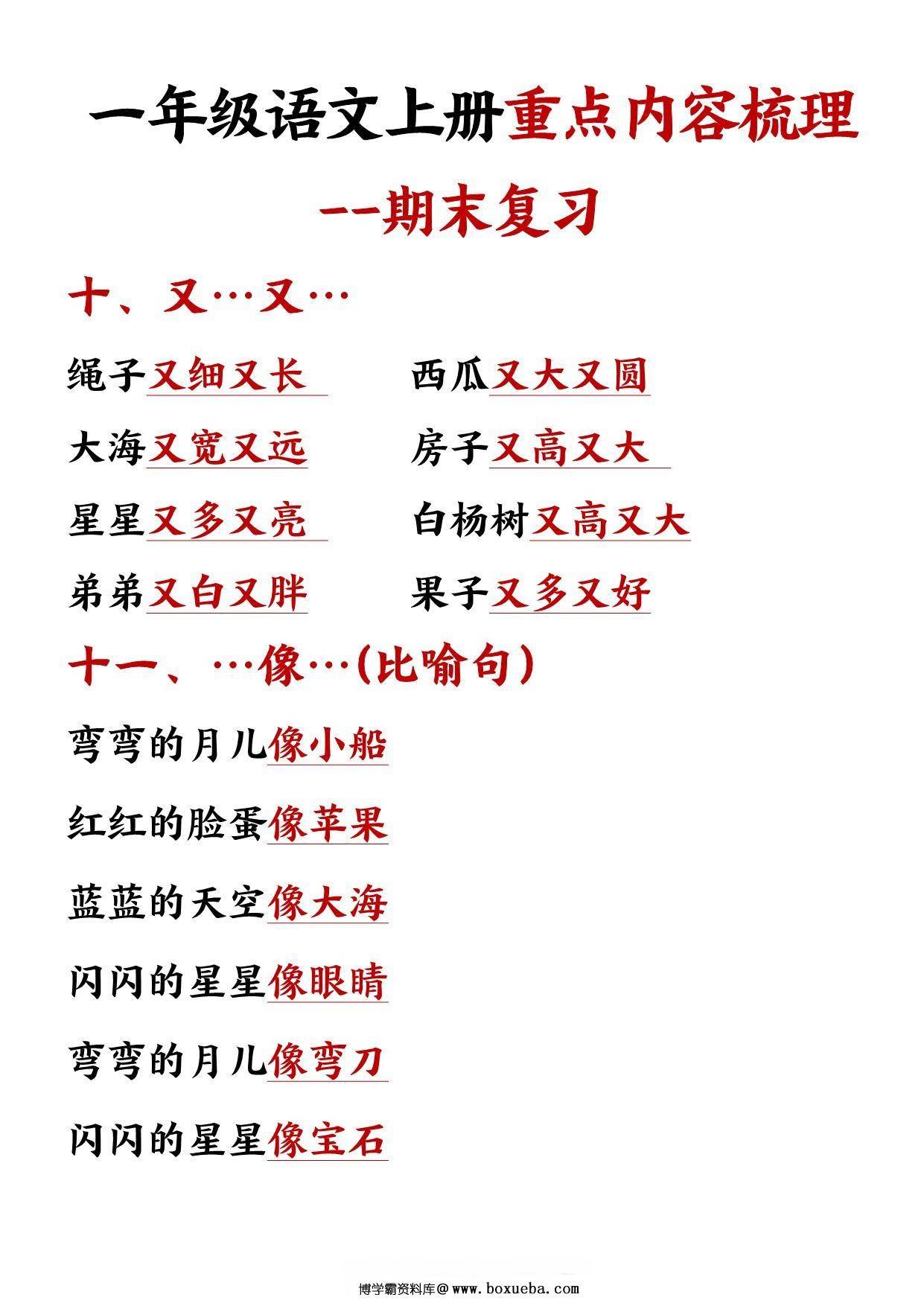 图片[4]-一年级语文上册重点预习内容梳理（版本二），11页PDF电子版-淘学学资料库