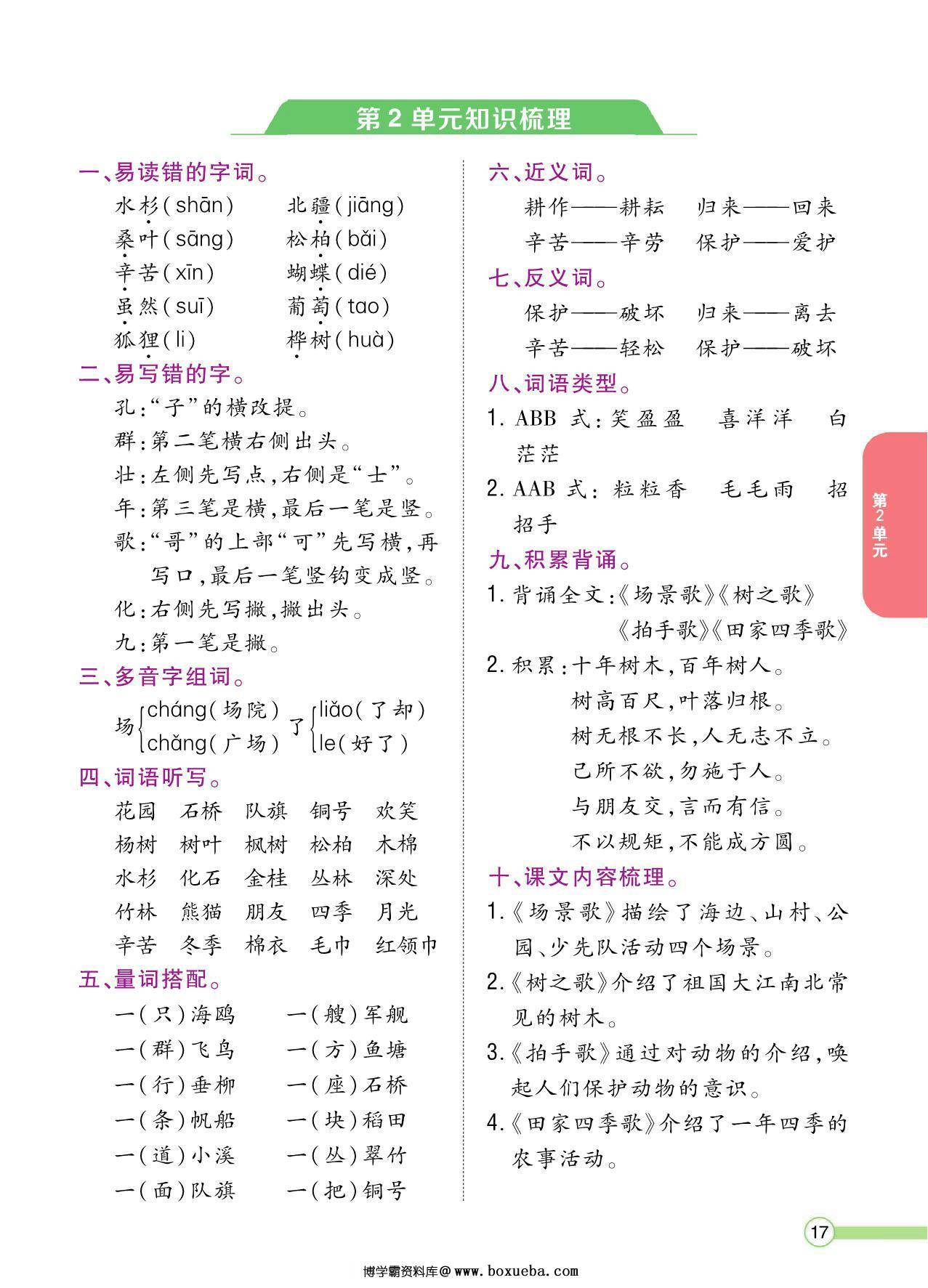 图片[2]-二年级语文上册单元知识梳理，8页PDF-淘学学资料库