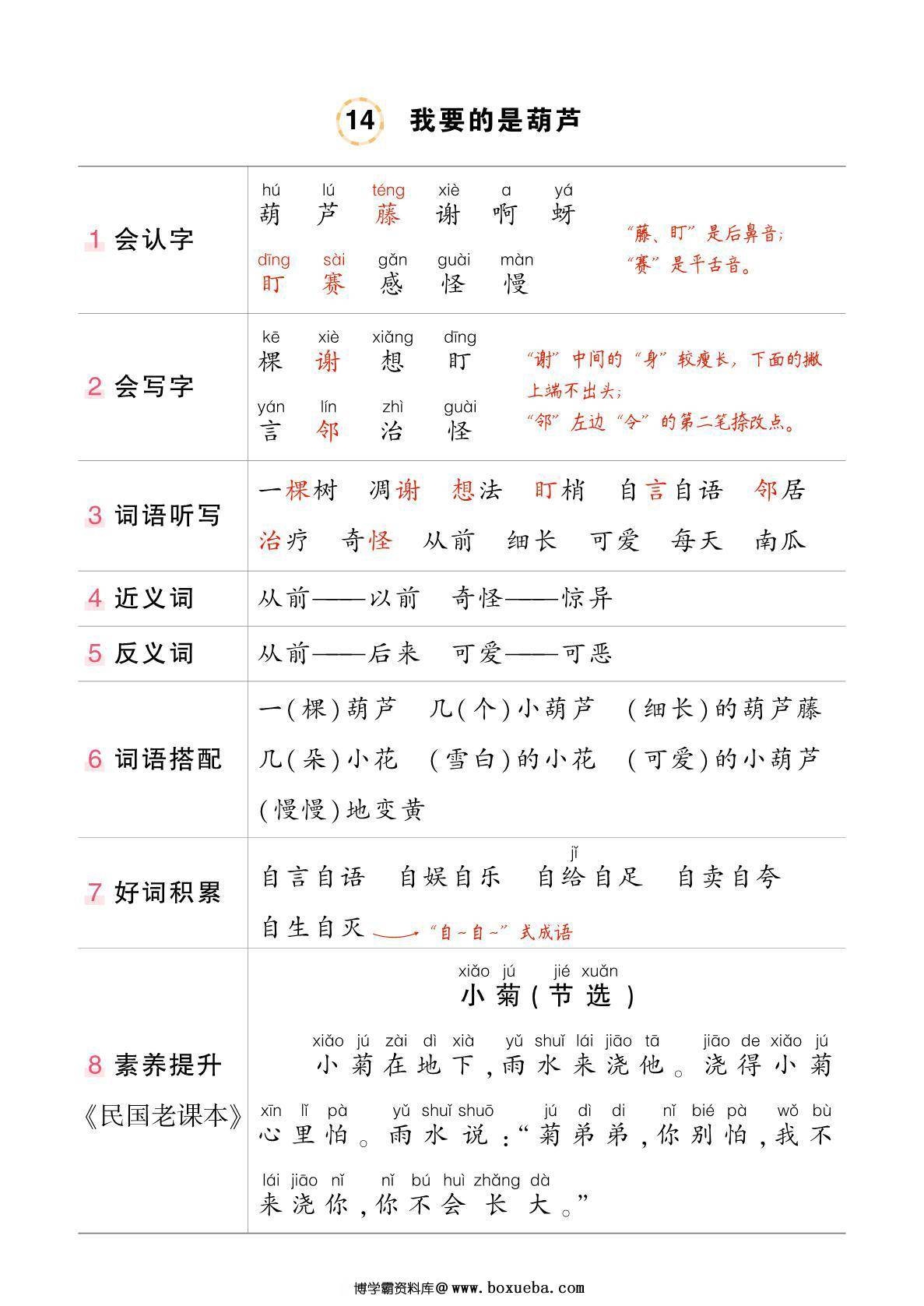 图片[4]-二年级上册语文状元语文笔记（背记清单），24页PDF可打印-淘学学资料库