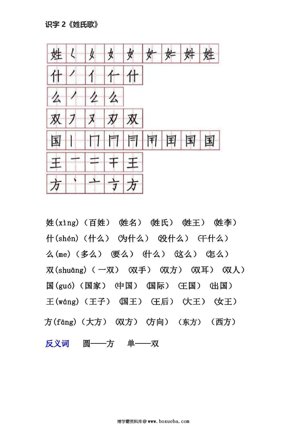 图片[2]-一年级语文下册笔顺、生字、拼音、组词，30页PDF可打印-淘学学资料库