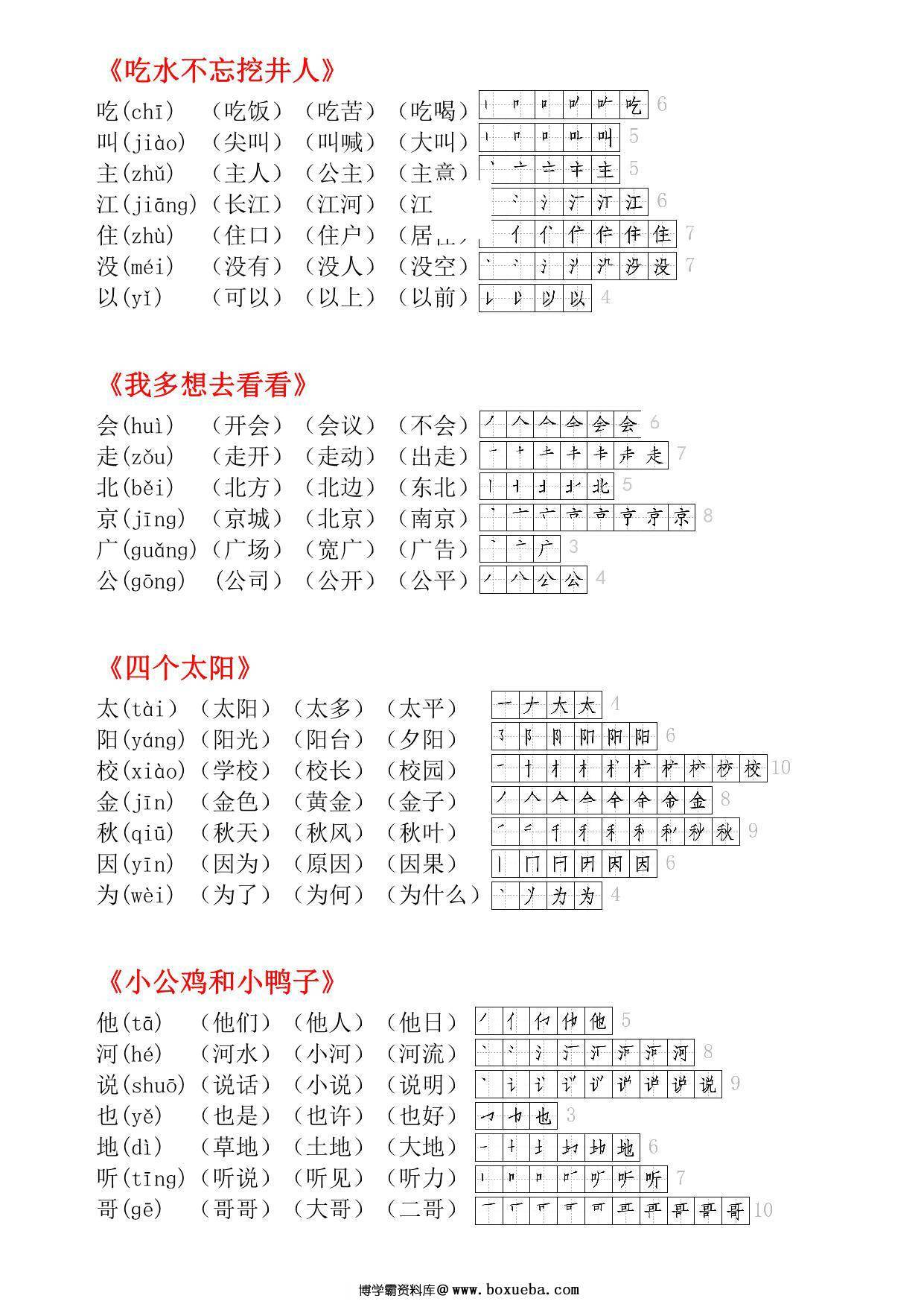 图片[2]-一年级语文下册生字小贴贴（生字拼音组词笔顺），7页PDF电子版-淘学学资料库
