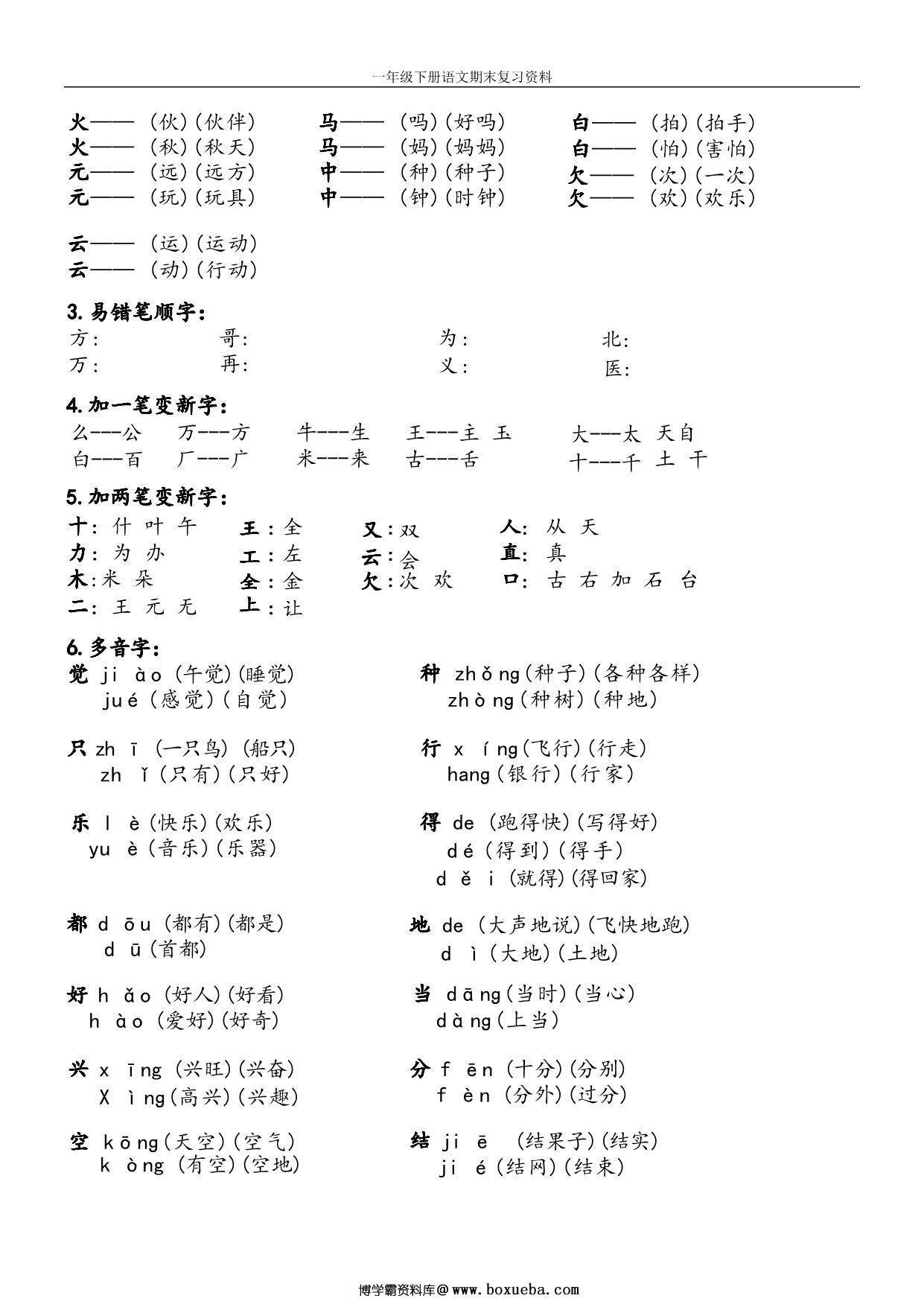 图片[2]-一年级下册语文期末复习资料，16页PDF电子版-淘学学资料库