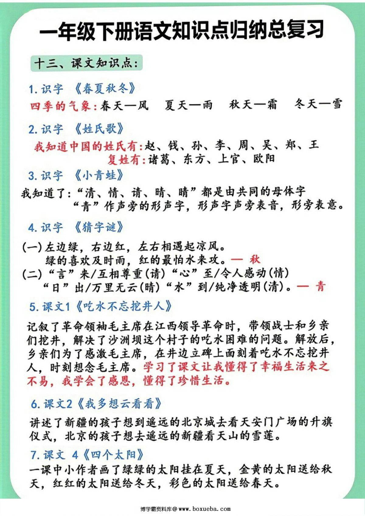 图片[3]-一年级下册语文全册重点知识汇总（版二），9页PDF可打印-淘学学资料库