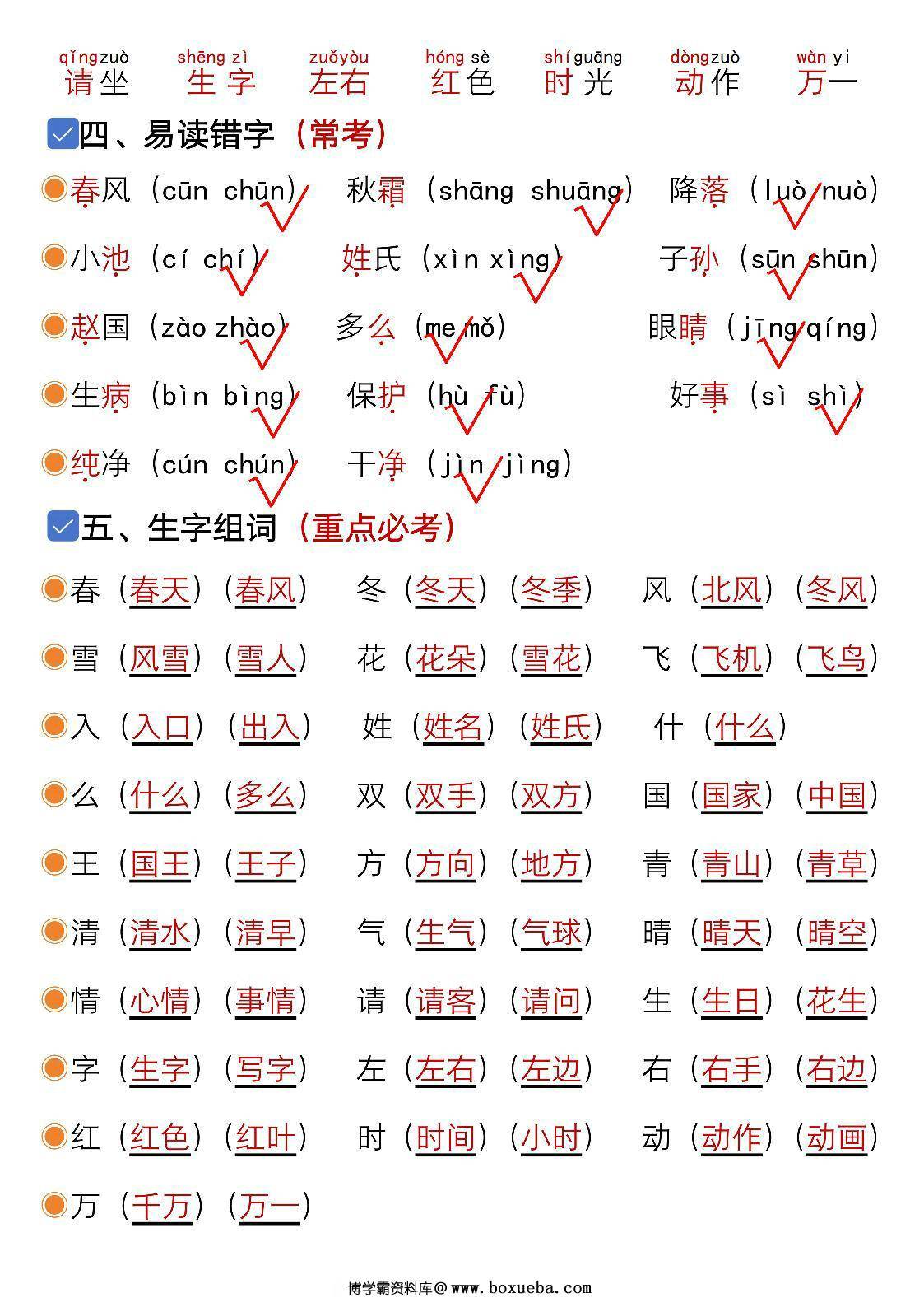 图片[2]-一年级下册语文第一单元考点知识汇总-17个必备知识点，11页PDF电子版-淘学学资料库