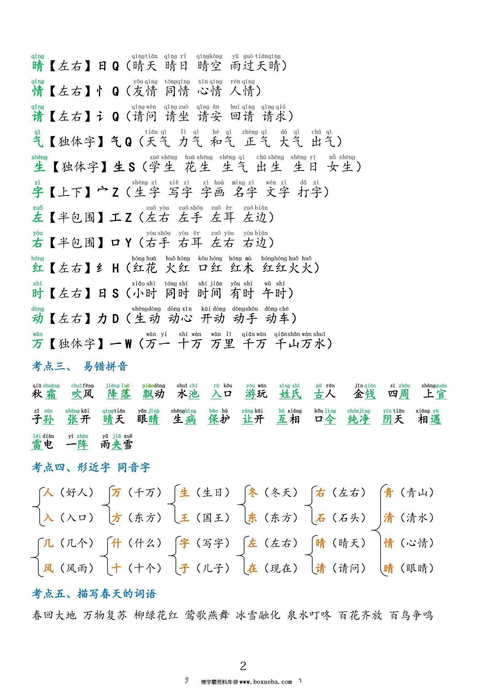 图片[2]-一年级下册语文第一单元考点总结，3页PDF电子版-淘学学资料库