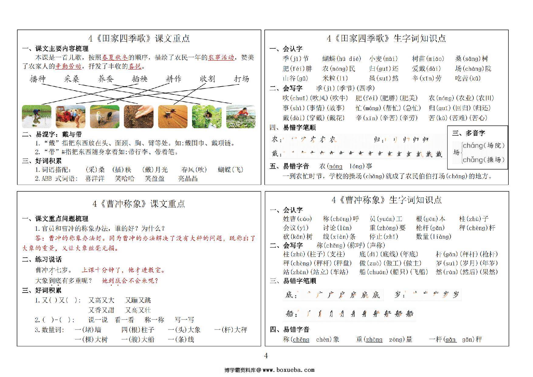 图片[3]-2024秋二年级上册语文新版课课贴-课文重点+生字词知识点，14页PDF电子版-淘学学资料库