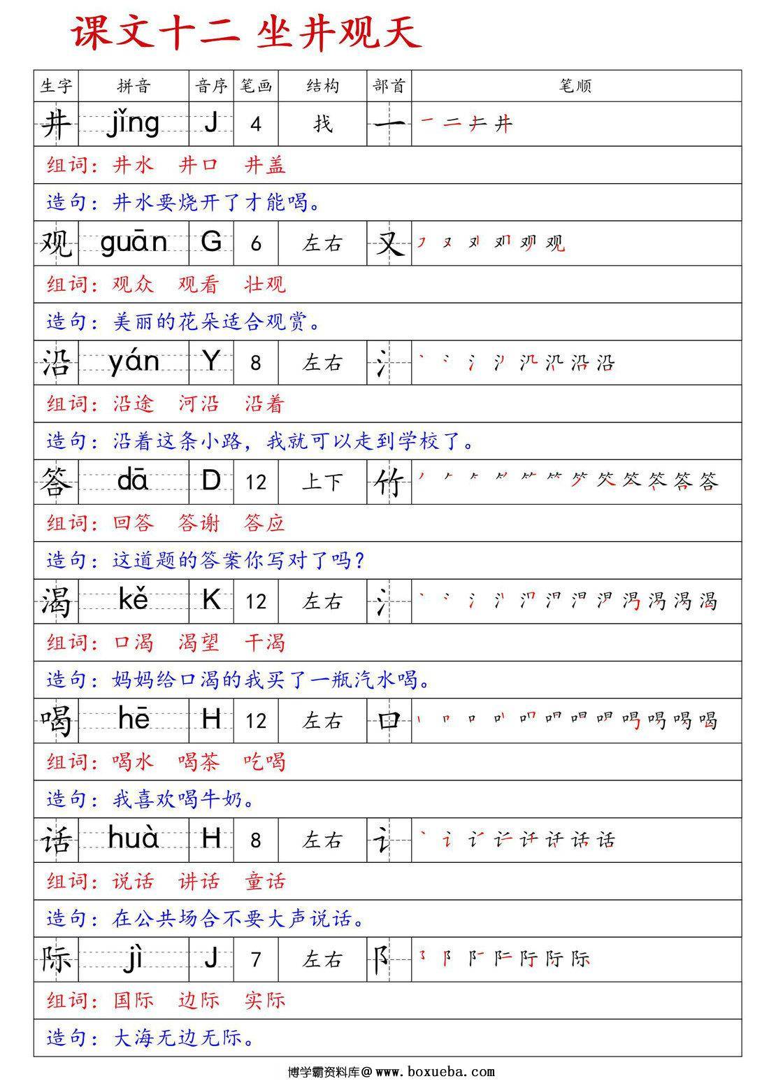图片[3]-二年级上册语文生字预习卡（生字拼音笔画笔顺组词造句），24页PDF电子版-淘学学资料库