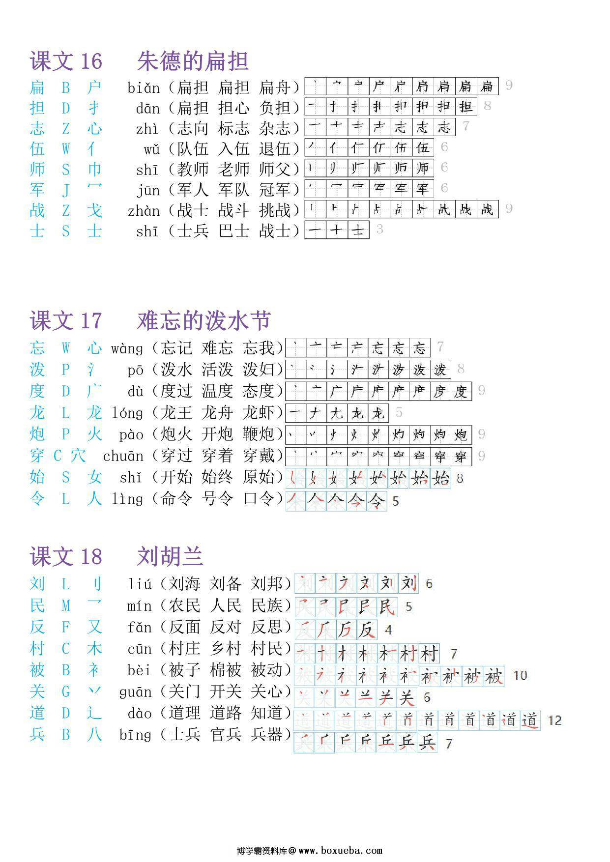 图片[3]-二年级上册语文生字表，全册会写生字+音序+部首+拼音+组词笔顺，11页PDF电子版-淘学学资料库