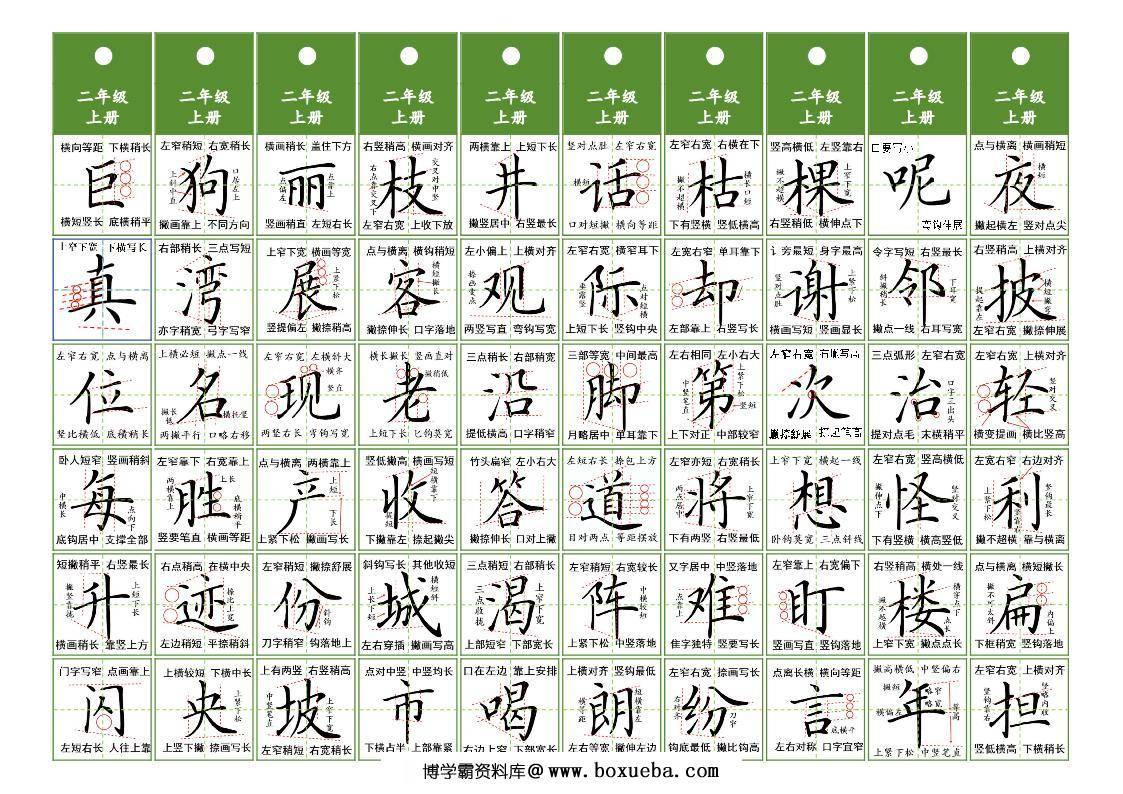 图片[3]-二年级上册语文同步精讲字卡，10页PDF可打印-淘学学资料库