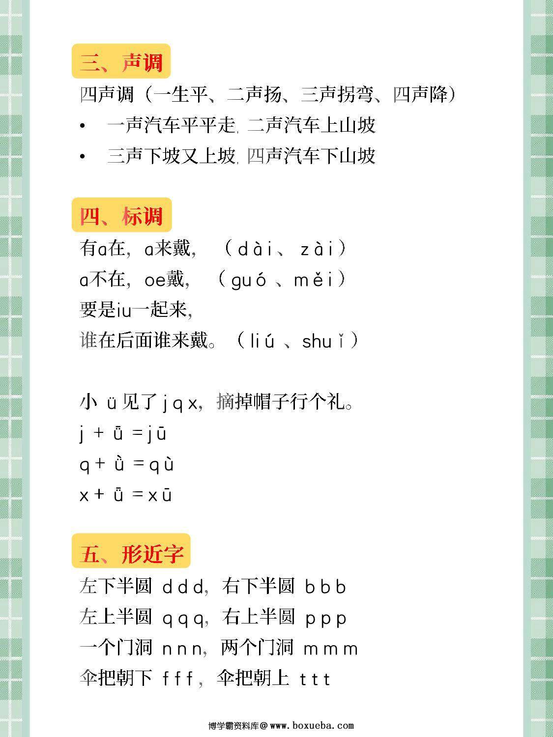 图片[2]-[修正]一年级汉语拼音知识汇总，拼音字母表+拼音儿歌+声调标调+拼音拼读，7页PDF电子版-淘学学资料库