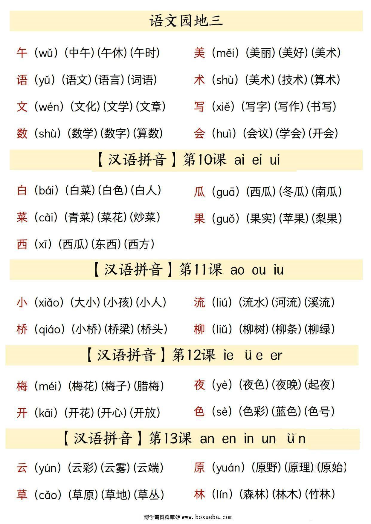 图片[3]-24秋新版一年级上册语文识字表生字、拼音、组词汇总，11页PDF可打印-淘学学资料库