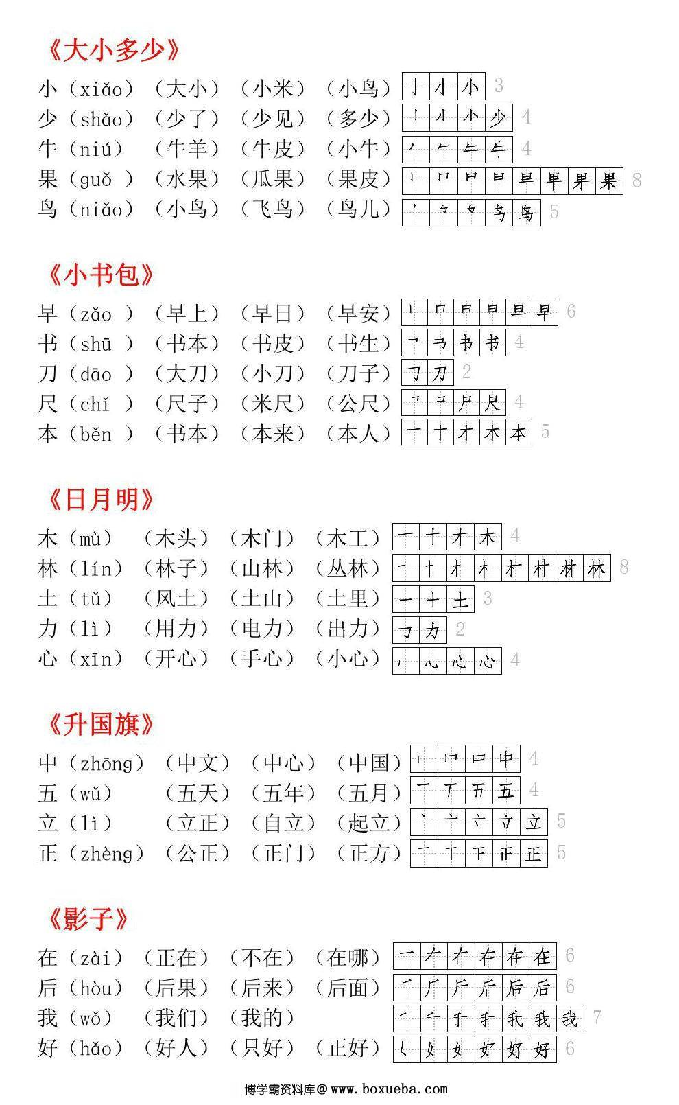 图片[2]-一年级语文上册生字小贴贴，页PDF可打印-淘学学资料库