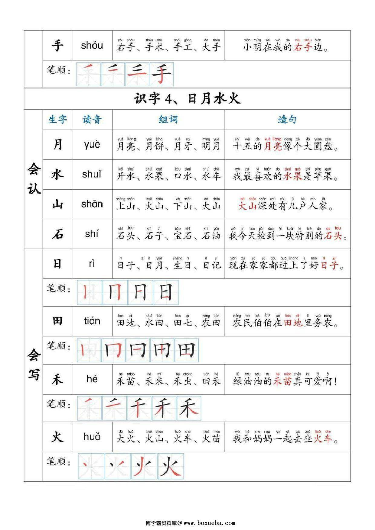 图片[3]-一年级语文上册生字组词拼音笔顺造句，30页PDF电子版-淘学学资料库