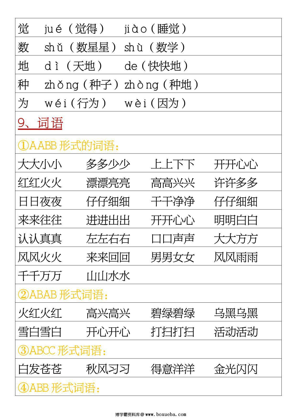 图片[3]-一年级语文上册重点必考词语积累，6页PDF电子版-淘学学资料库