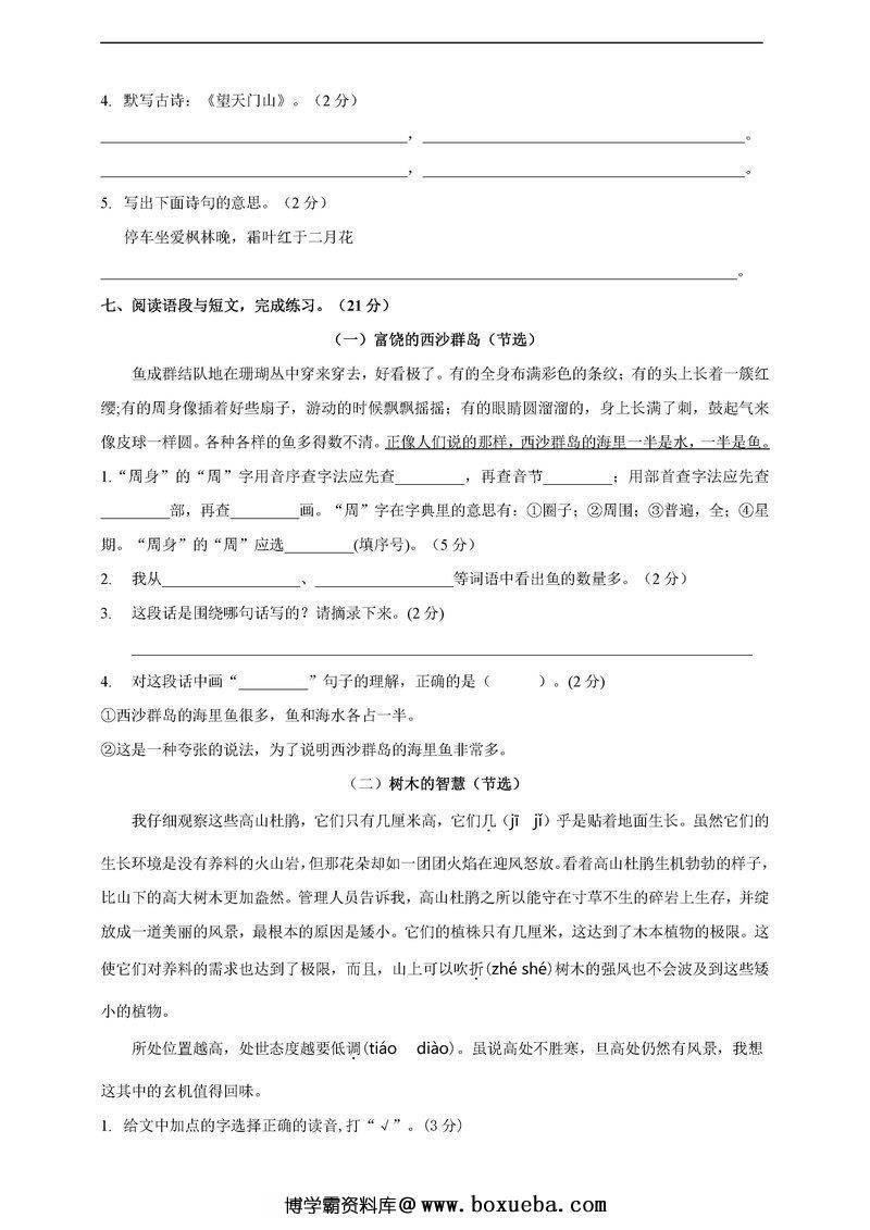 图片[3]-三年级语文上册【期末试卷合集】含答案-淘学学资料库