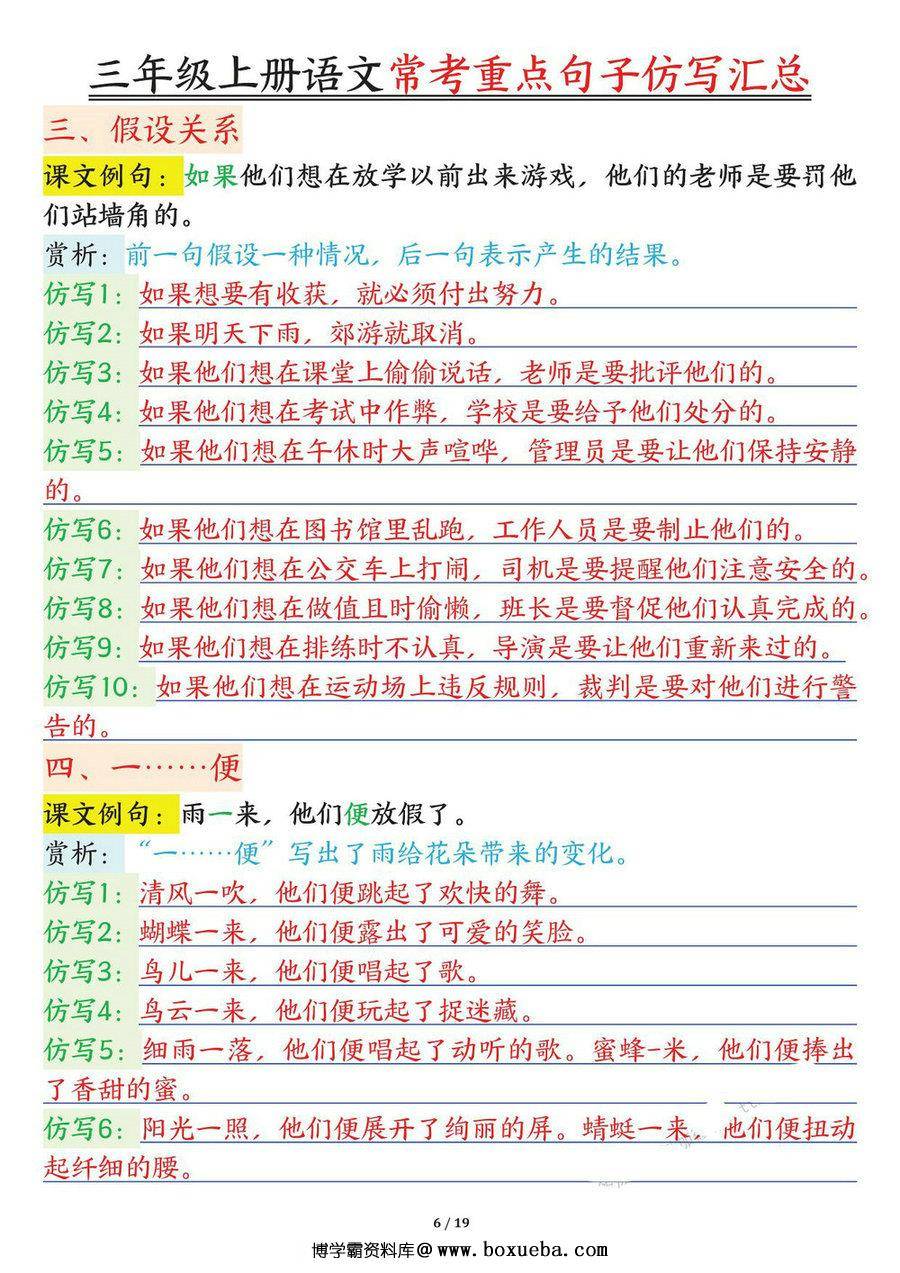 图片[2]-三年级上册语文常考重点句子仿写汇总，14页PDF可打印-淘学学资料库