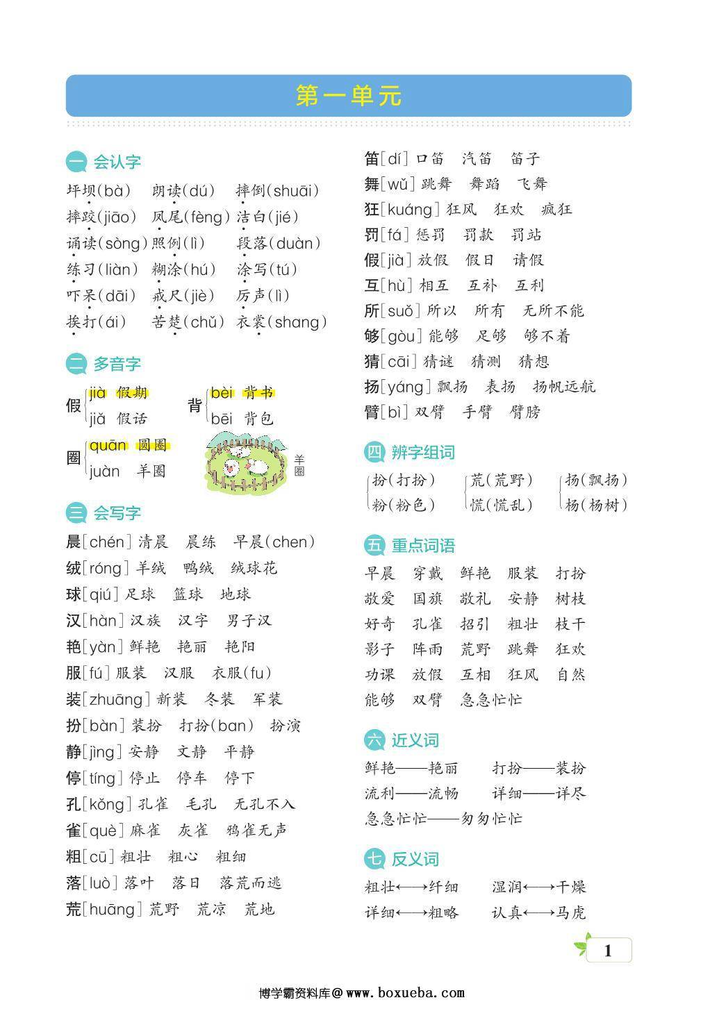 三年级语文上册核心考点梳理，16页PDF电子版-博学霸资料网
