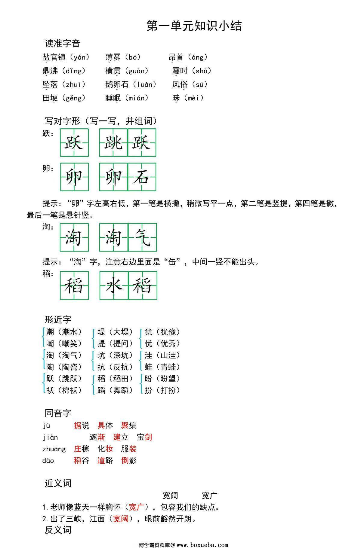 四年级语文上册期中复习知识点汇总，12页PDF可打印-博学霸资料网