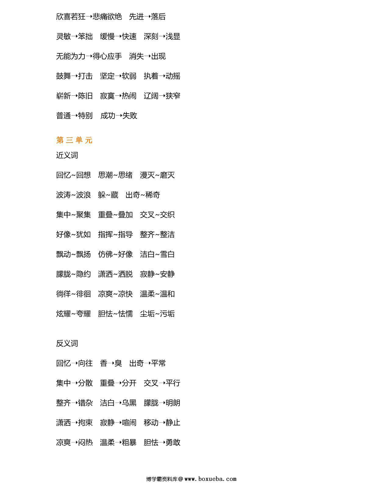 图片[3]-部编四年级语文下册近义词反义词汇总，8页PDF-淘学学资料库