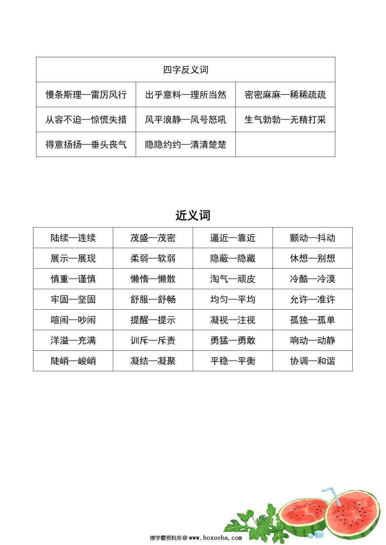 图片[2]-四年级下册语文近义词和反义词汇总 2页PDF-淘学学资料库