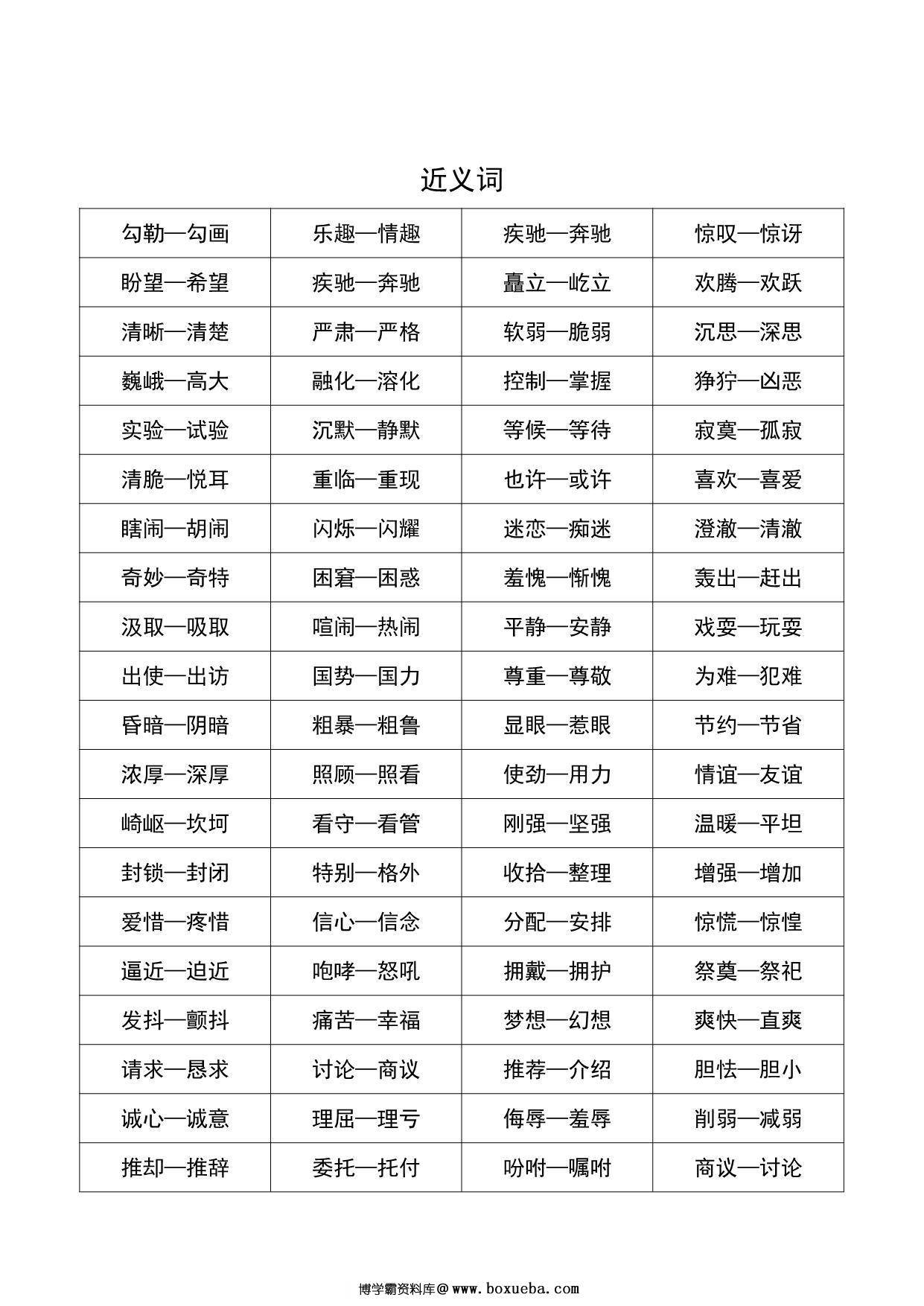 图片[2]-五年级语文近义词和反义词汇总，3页PDF可打印-淘学学资料库
